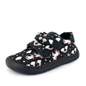 Dívčí barefoot tenisky KORO BLACK UNI Protetika jednorožci černé - 32